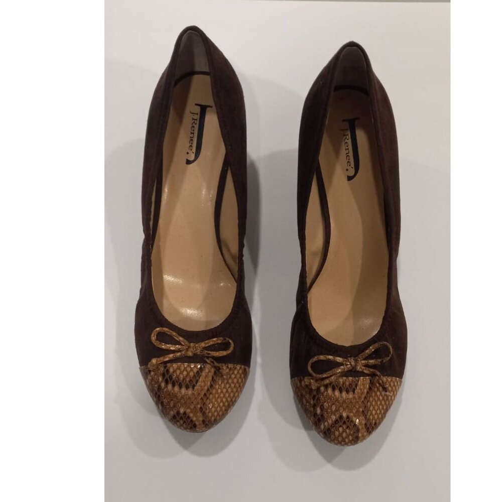 J. Reneé brown suede high heels.